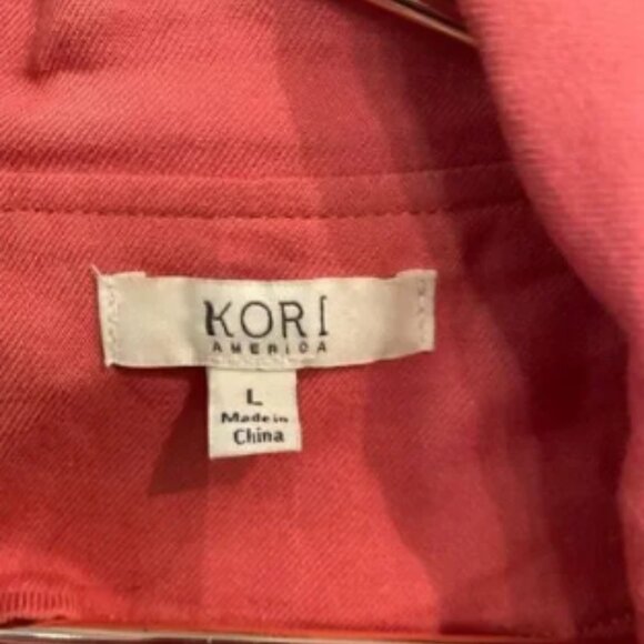 Kori America L deep peach Moto zip front blazer w/tie waist and side pockets - Picture 1 of 3